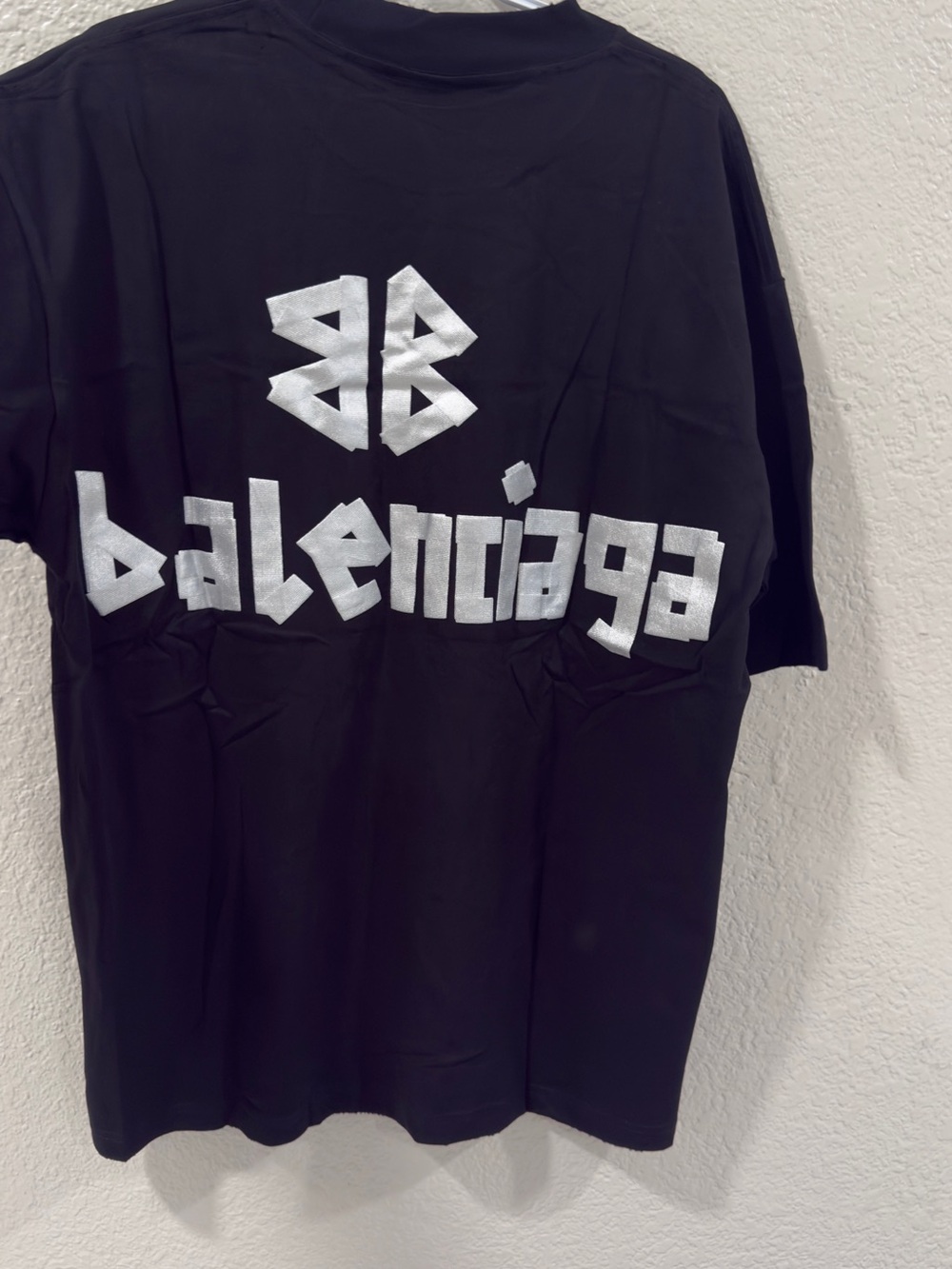 Balenciaga Black Short-Sleeve Tee with White Lettering large oversized like XL - Picture 2 of 4